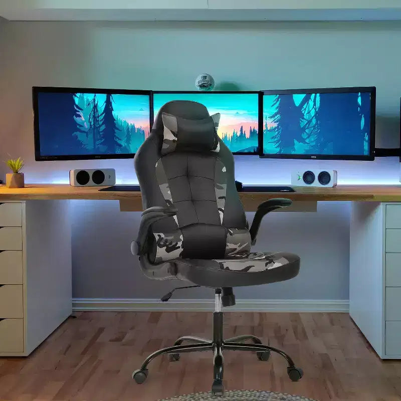 Sedia Gaming Sedia da Ufficio Sedia da Scrivania per Computer con Supporto Lombare e Poggiatesta Regolabile e Sedia Gamer in Pelle PU per Adulti