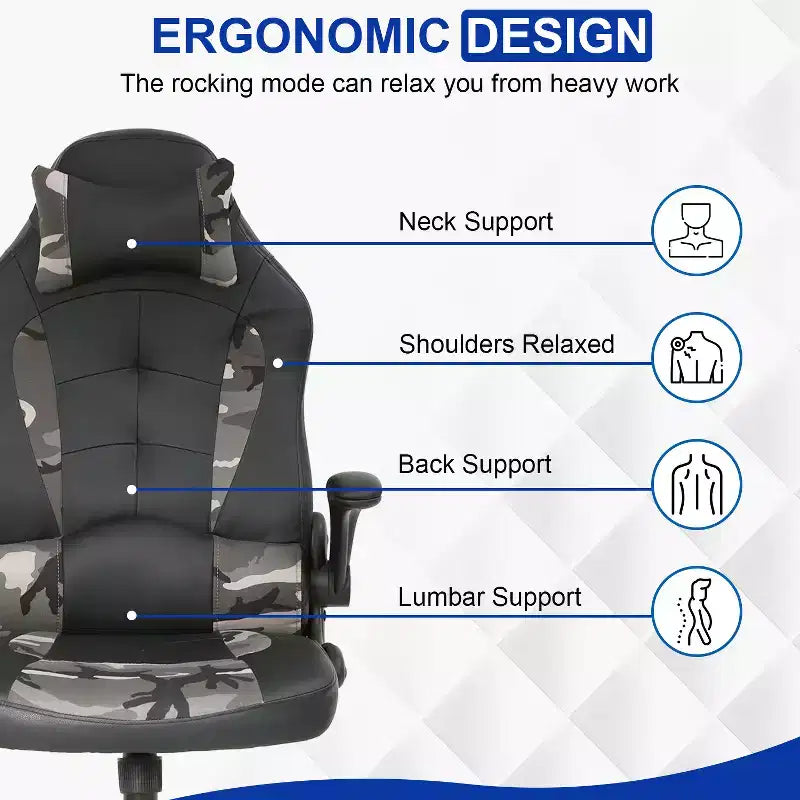 Sedia Gaming Sedia da Ufficio Sedia da Scrivania per Computer con Supporto Lombare e Poggiatesta Regolabile e Sedia Gamer in Pelle PU per Adulti