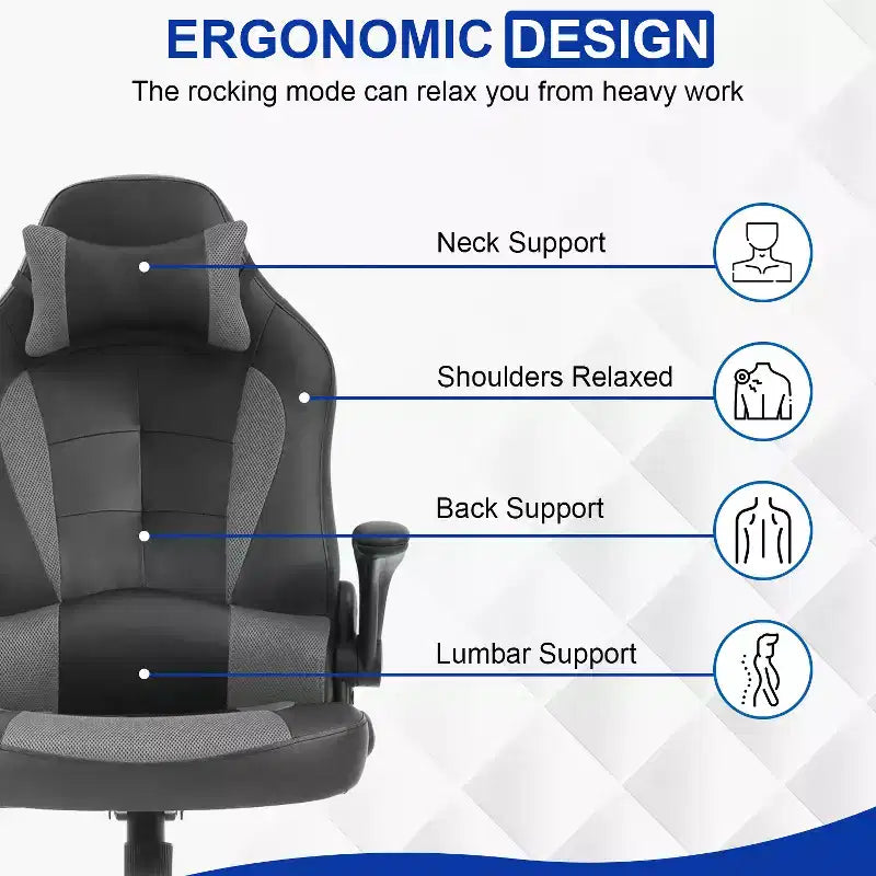 Sedia Gaming Sedia da Ufficio Sedia da Scrivania per Computer con Supporto Lombare e Poggiatesta Regolabile e Sedia Gamer in Pelle PU per Adulti