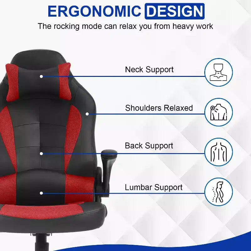 Sedia Gaming Sedia da Ufficio Sedia da Scrivania per Computer con Supporto Lombare e Poggiatesta Regolabile e Sedia Gamer in Pelle PU per Adulti