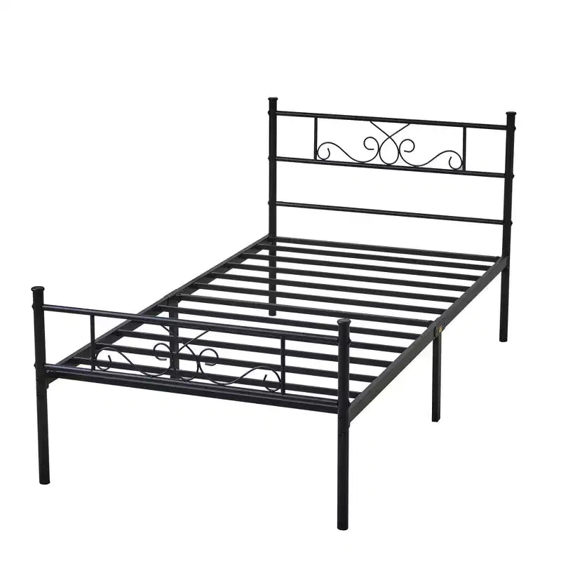 Struttura letto matrimoniale/una piazza e mezza/queen/king size con testiera e pediera, piattaforma letto in metallo, nero