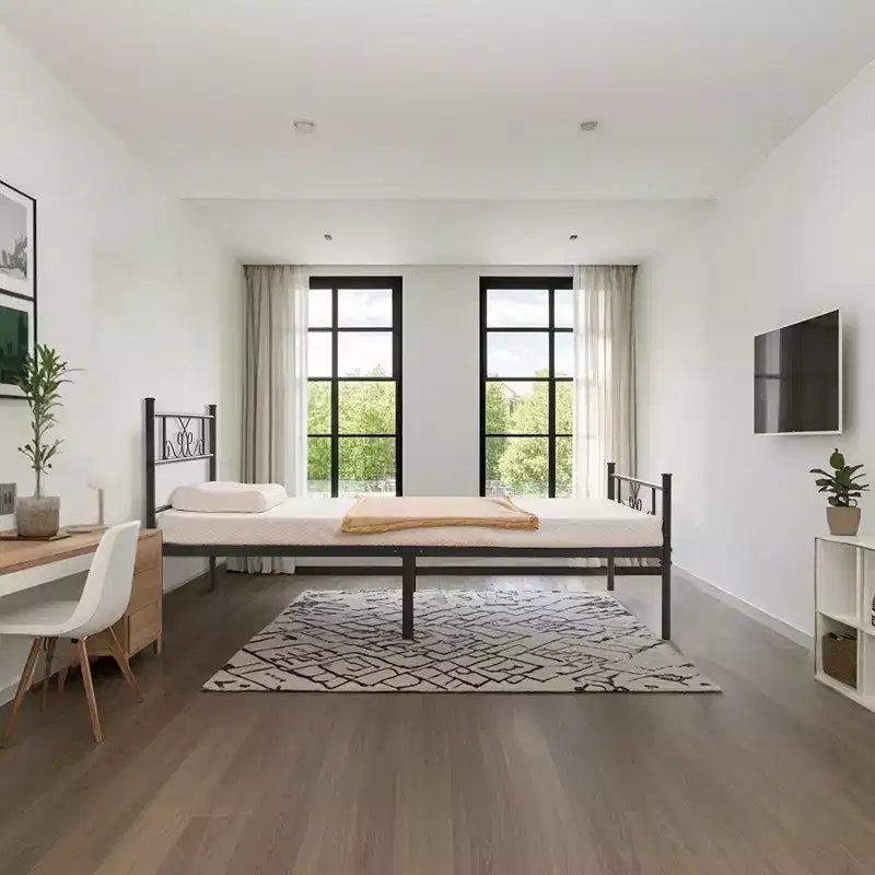Struttura letto matrimoniale/una piazza e mezza/queen/king size con testiera e pediera, piattaforma letto in metallo, nero