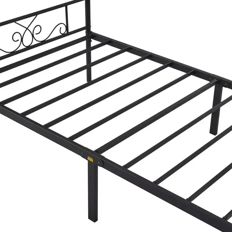 Struttura letto matrimoniale/una piazza e mezza/queen/king size con testiera e pediera, piattaforma letto in metallo, nero