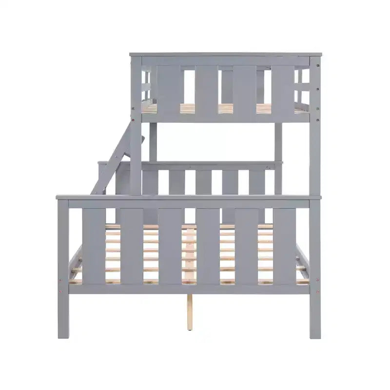 Letto a castello a due piazze con scaletta Telaio in legno con sponde alte per bambini Non è necessaria la rete a molle Robusto e salvaspazio Grigio