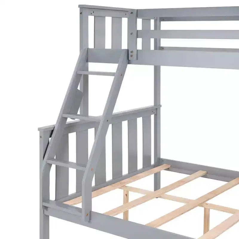 Letto a castello a due piazze con scaletta Telaio in legno con sponde alte per bambini Non è necessaria la rete a molle Robusto e salvaspazio Grigio