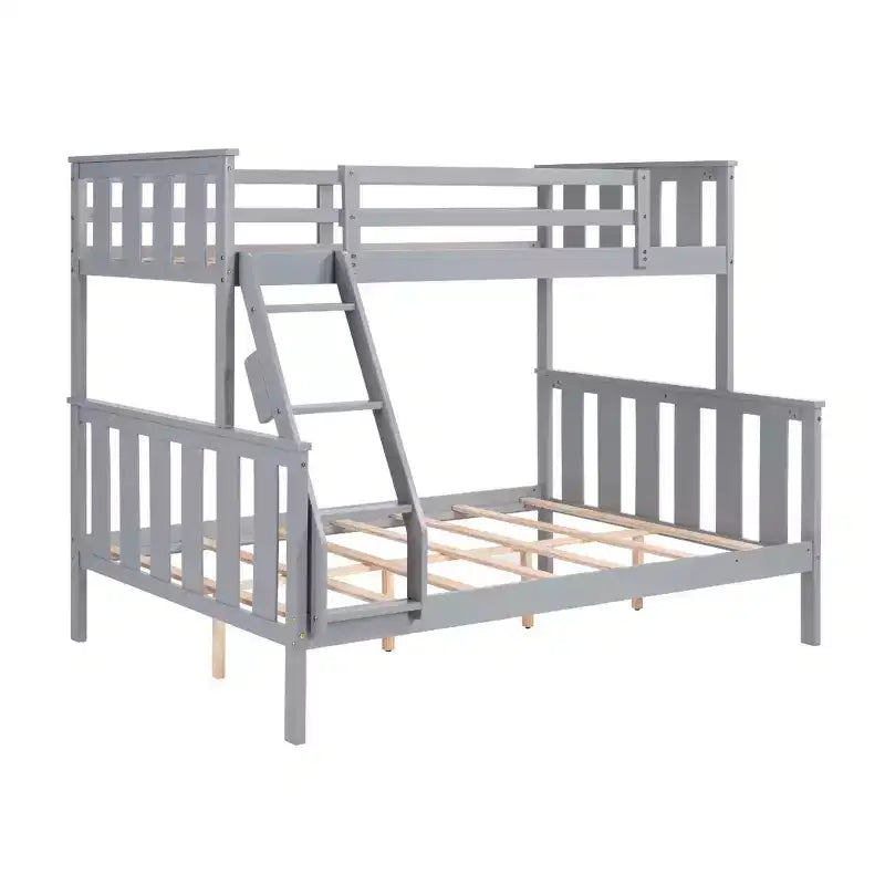 Letto a castello a due piazze con scaletta Telaio in legno con sponde alte per bambini Non è necessaria la rete a molle Robusto e salvaspazio Grigio
