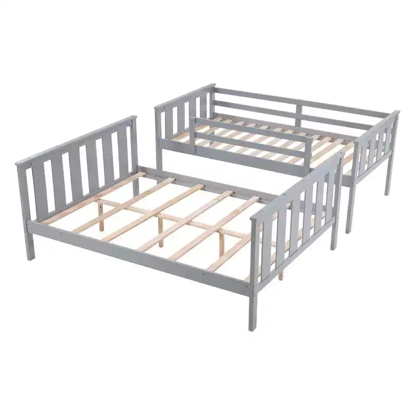 Letto a castello a due piazze con scaletta Telaio in legno con sponde alte per bambini Non è necessaria la rete a molle Robusto e salvaspazio Grigio