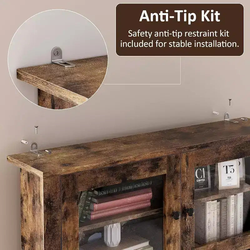 Dispensa da Cucina Autoportante con Cassetti e Credenza, Ripiani Regolabili e Supporto per Microonde, Unità di Stoccaggio Alta 160 cm per Sale da Pranzo