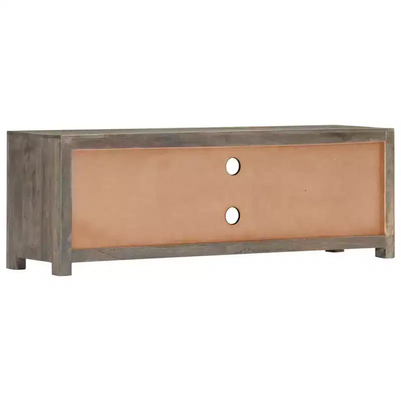 Mobile TV/porta media in legno massello di mango con due cassetti e un'anta, design scandinavo, grigio e marrone, 47,2x11,8x15,7
