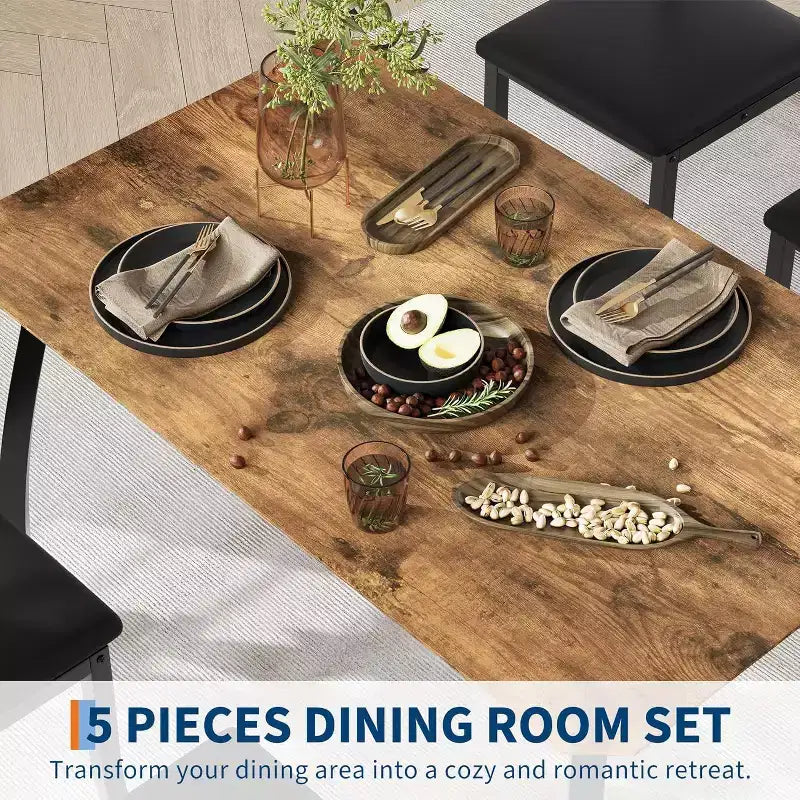 Set da pranzo da 5 pezzi per 4 persone, tavolo da cucina moderno e 4 sedie, struttura in metallo salvaspazio, per piccoli appartamenti, sala da pranzo