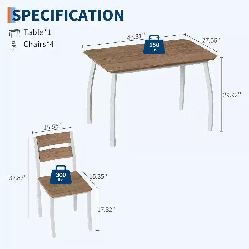 Set da pranzo da 5 pezzi per 4 persone, tavolo da cucina moderno e 4 sedie, struttura in metallo salvaspazio, per piccoli appartamenti, sala da pranzo