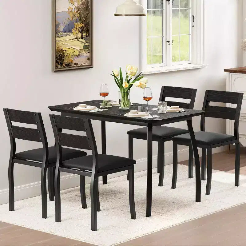 Set da pranzo da 5 pezzi per 4 persone, tavolo da cucina moderno e 4 sedie, struttura in metallo salvaspazio, per piccoli appartamenti, sala da pranzo