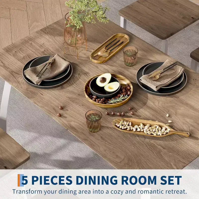 Set da pranzo da 5 pezzi per 4 persone, tavolo da cucina moderno e 4 sedie, struttura in metallo salvaspazio, per piccoli appartamenti, sala da pranzo