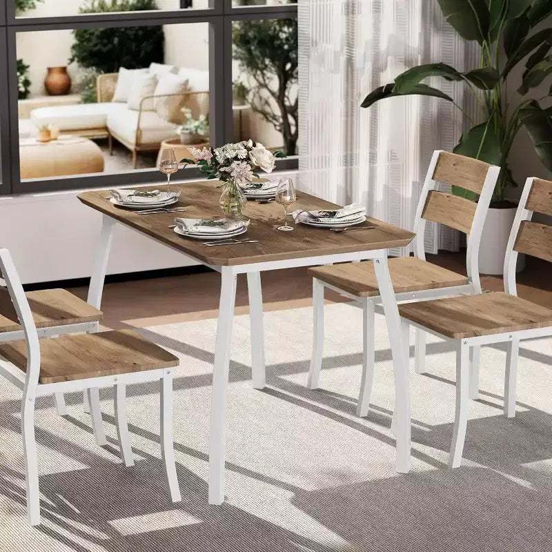 Set da pranzo da 5 pezzi per 4 persone, tavolo da cucina moderno e 4 sedie, struttura in metallo salvaspazio, per piccoli appartamenti, sala da pranzo