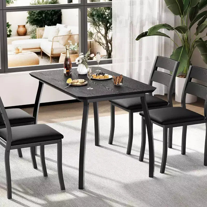 Set da pranzo da 5 pezzi per 4 persone, tavolo da cucina moderno e 4 sedie, struttura in metallo salvaspazio, per piccoli appartamenti, sala da pranzo