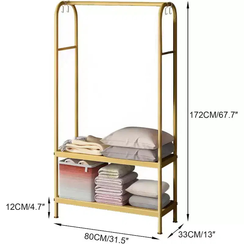 Appendiabiti Pesante, Stendibiancheria Robusto Indipendente con 2 Ripiani, Appendiabiti in Metallo per Camera da Letto, Ufficio o Soggiorno