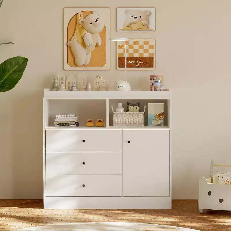 Cassettiera fasciatoio per bambini, Fasciatoio in legno con cassetti, armadietto, ripiani aperti, per camera da letto o asilo nido