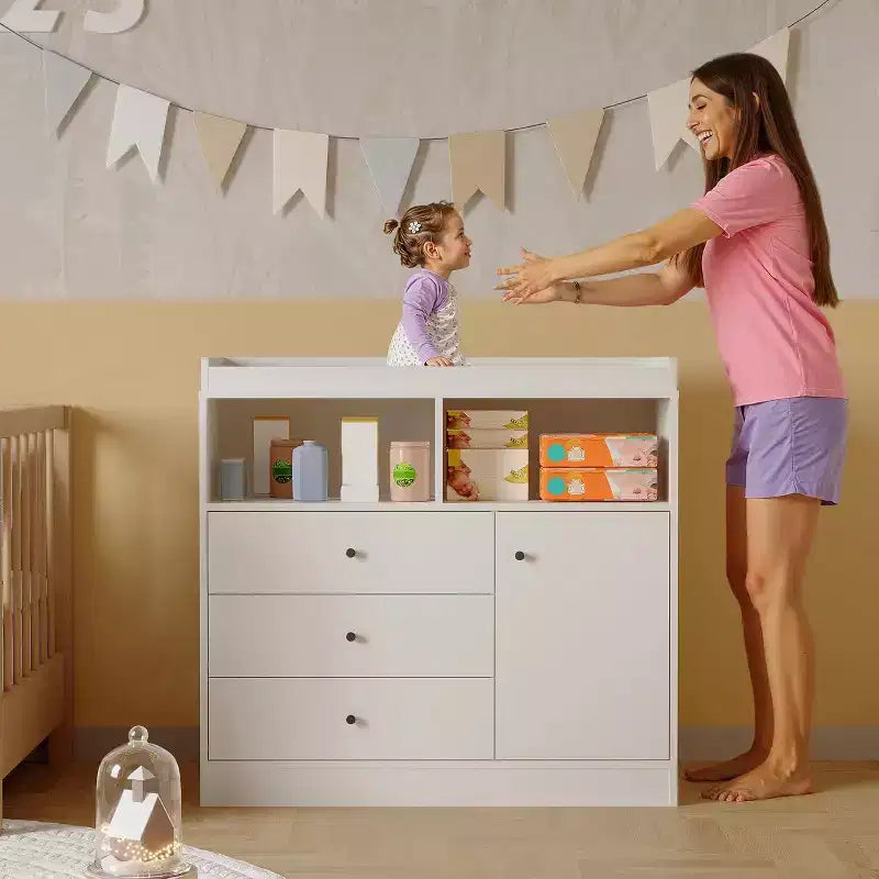 Cassettiera fasciatoio per bambini, Fasciatoio in legno con cassetti, armadietto, ripiani aperti, per camera da letto o asilo nido