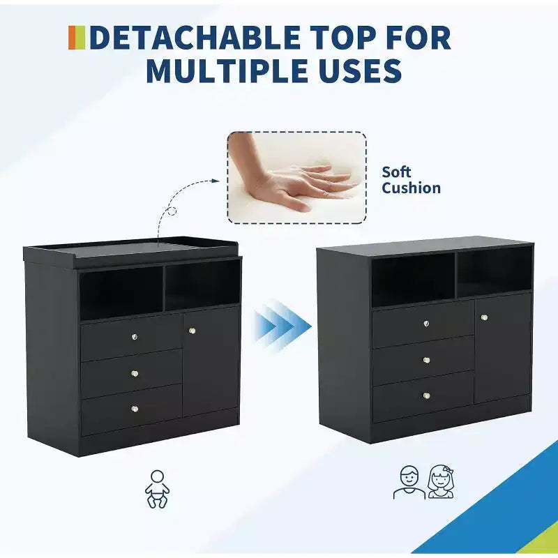 Cassettiera fasciatoio per bambini, Fasciatoio in legno con cassetti, armadietto, ripiani aperti, per camera da letto o asilo nido