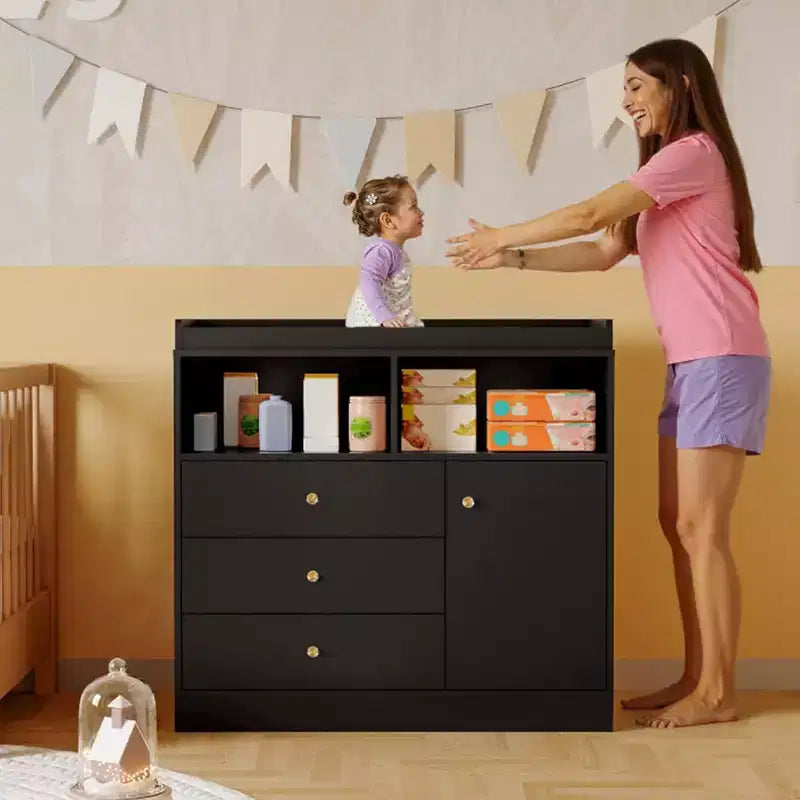 Cassettiera fasciatoio per bambini, Fasciatoio in legno con cassetti, armadietto, ripiani aperti, per camera da letto o asilo nido