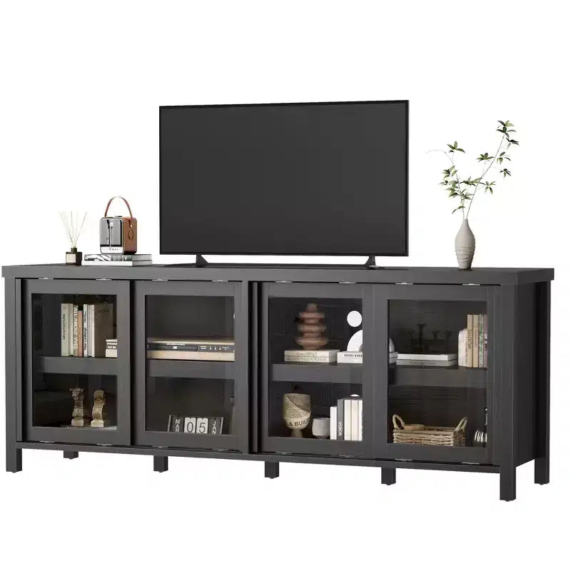 Garvee TV Stand for 65 Inch, Entertainment Center with Storage Cabinet and 4 Sliding Glass Doors, Console Table for Living Room Bedroom