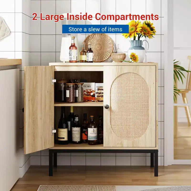 31.5 Mobile Credenza Buffet, Mobile Contenitore in Rattan con Ripiani Regolabili, Mobile Dispensa da Cucina per Soggiorno Sala da Pranzo Ingresso