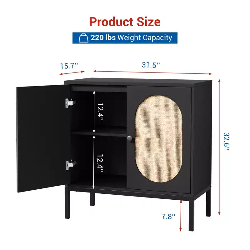31.5 Mobile Credenza Buffet, Mobile Contenitore in Rattan con Ripiani Regolabili, Mobile Dispensa da Cucina per Soggiorno Sala da Pranzo Ingresso