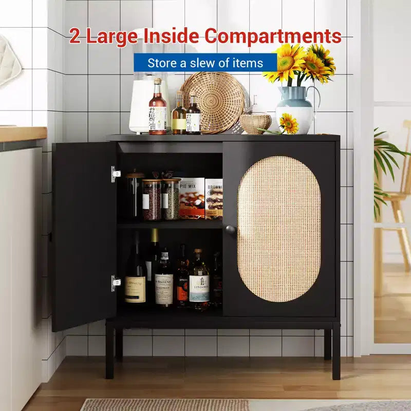 31.5 Mobile Credenza Buffet, Mobile Contenitore in Rattan con Ripiani Regolabili, Mobile Dispensa da Cucina per Soggiorno Sala da Pranzo Ingresso