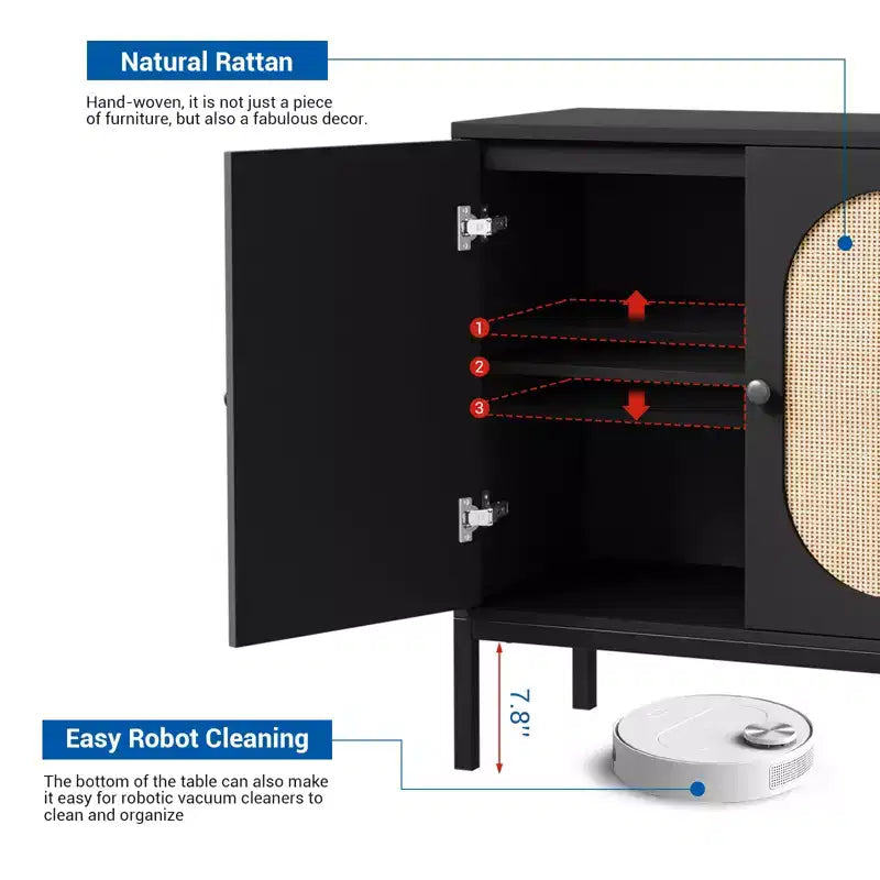 31.5 Mobile Credenza Buffet, Mobile Contenitore in Rattan con Ripiani Regolabili, Mobile Dispensa da Cucina per Soggiorno Sala da Pranzo Ingresso