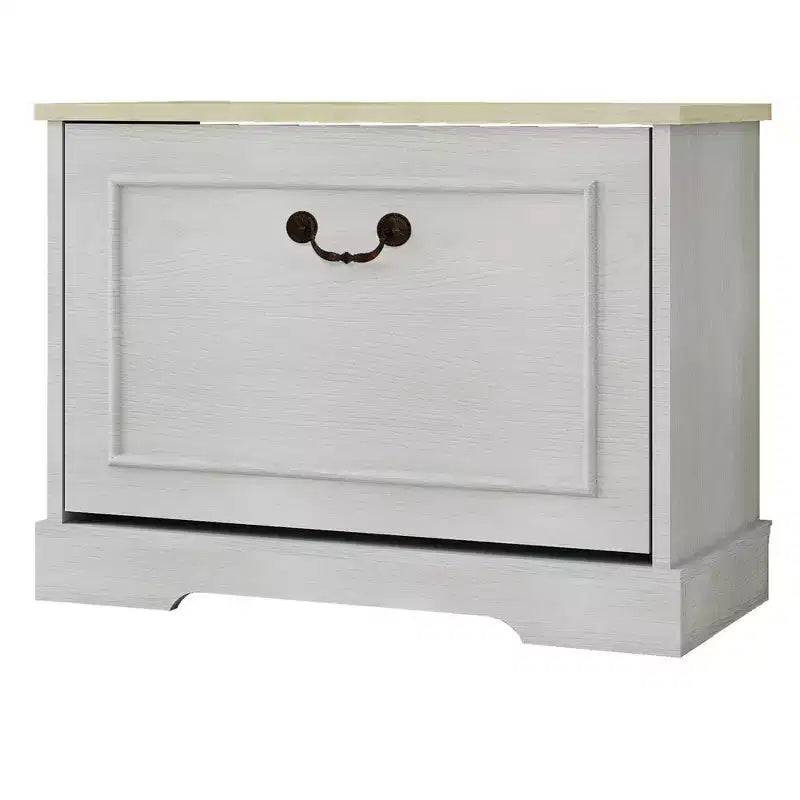 17,71 in. A x 23,62 in. L Scarpiera bianco antico con 1 cassetto a ribalta e ripiano regolabile