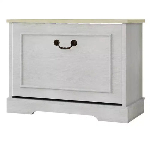 17,71 in. A x 23,62 in. L Scarpiera bianco antico con 1 cassetto a ribalta e ripiano regolabile