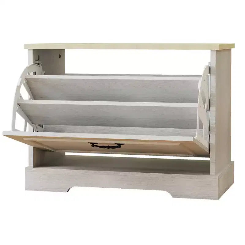 17,71 in. A x 23,62 in. L Scarpiera bianco antico con 1 cassetto a ribalta e ripiano regolabile