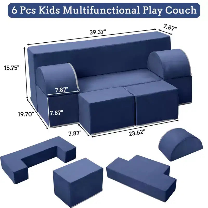 Divano modulare per bambini 6 pezzi, set divano gioco in schiuma con cuscini staccabili, divano morbido convertibile per neonati e bambini
