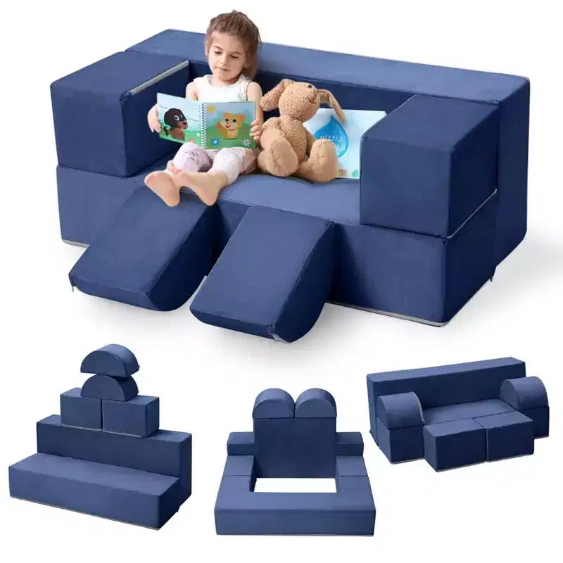 Divano modulare per bambini 6 pezzi, set divano gioco in schiuma con cuscini staccabili, divano morbido convertibile per neonati e bambini