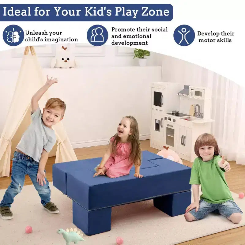 Divano modulare per bambini 6 pezzi, set divano gioco in schiuma con cuscini staccabili, divano morbido convertibile per neonati e bambini