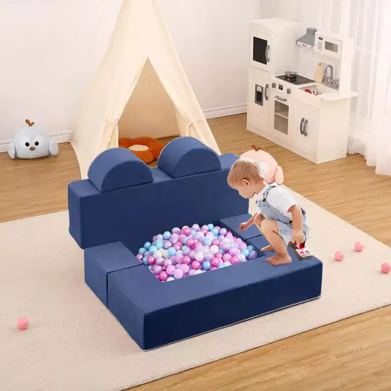 Divano modulare per bambini 6 pezzi, set divano gioco in schiuma con cuscini staccabili, divano morbido convertibile per neonati e bambini