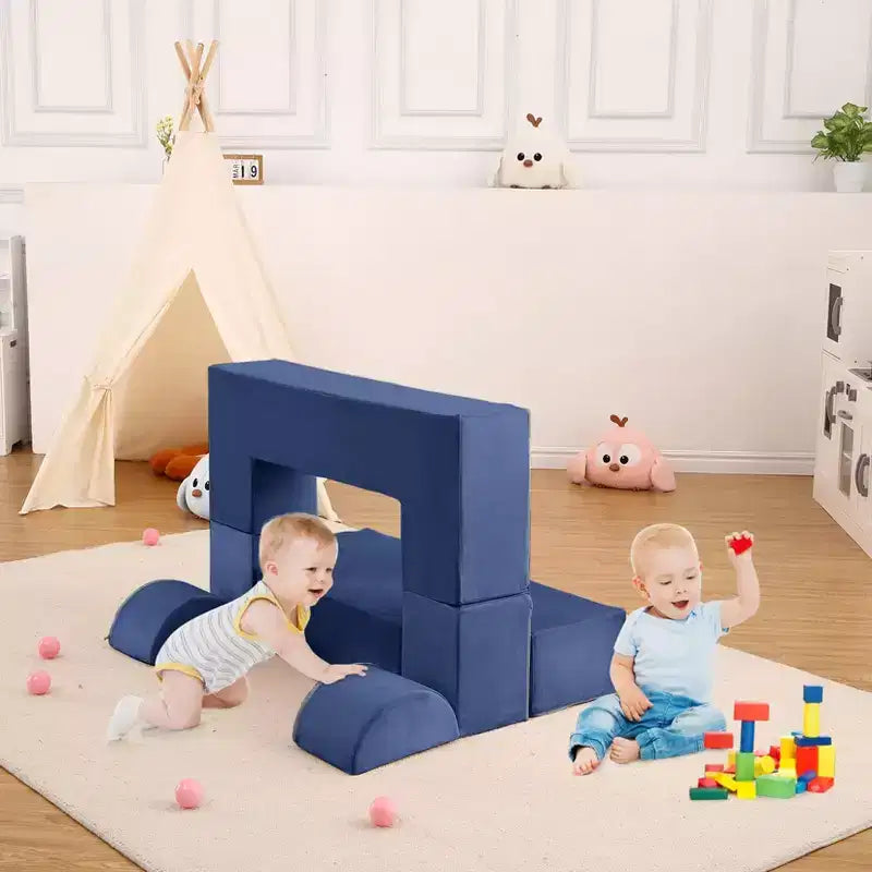 Divano modulare per bambini 6 pezzi, set divano gioco in schiuma con cuscini staccabili, divano morbido convertibile per neonati e bambini