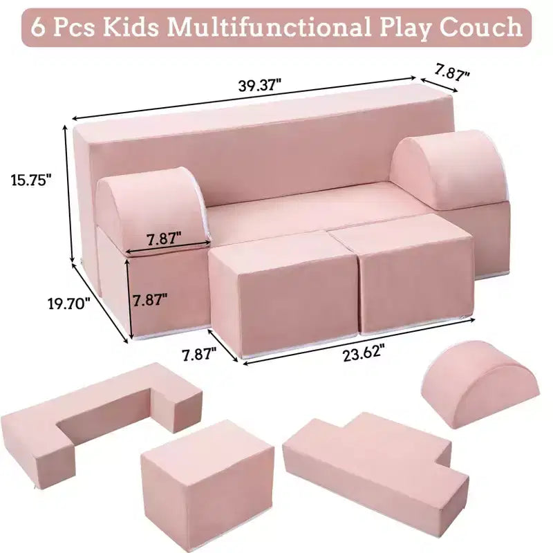 Divano modulare per bambini 6 pezzi, set divano gioco in schiuma con cuscini staccabili, divano morbido convertibile per neonati e bambini