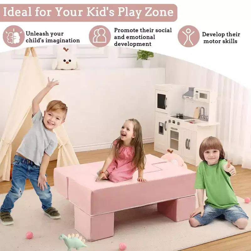 Divano modulare per bambini 6 pezzi, set divano gioco in schiuma con cuscini staccabili, divano morbido convertibile per neonati e bambini