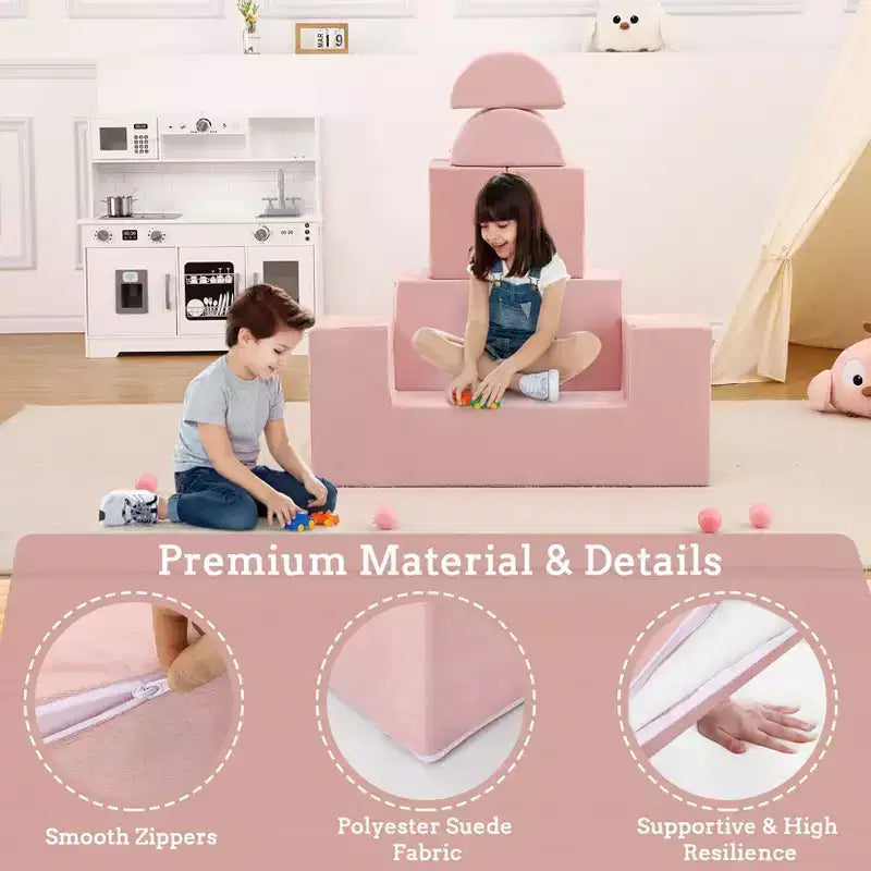 Divano modulare per bambini 6 pezzi, set divano gioco in schiuma con cuscini staccabili, divano morbido convertibile per neonati e bambini