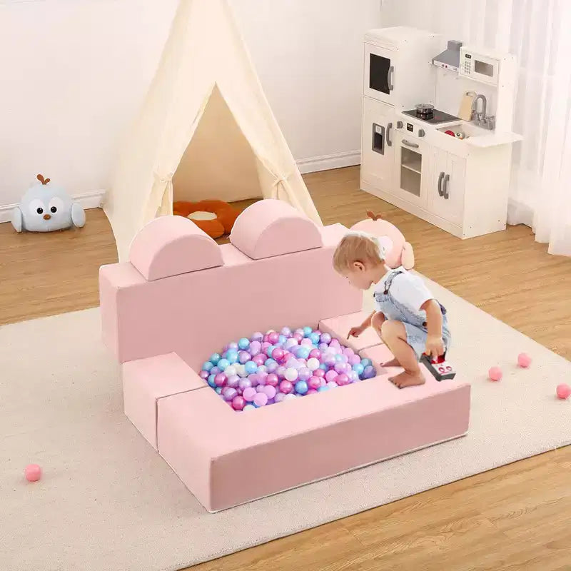 Divano modulare per bambini 6 pezzi, set divano gioco in schiuma con cuscini staccabili, divano morbido convertibile per neonati e bambini