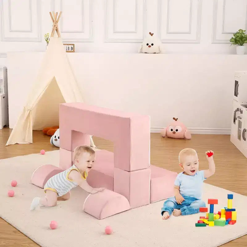 Divano modulare per bambini 6 pezzi, set divano gioco in schiuma con cuscini staccabili, divano morbido convertibile per neonati e bambini