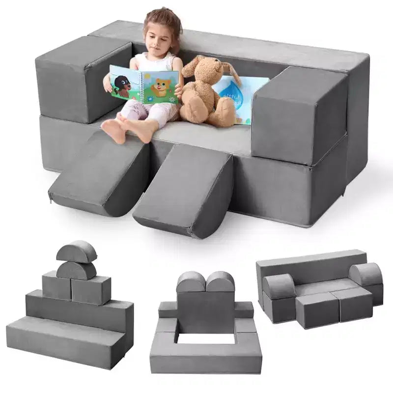 Divano modulare per bambini 6 pezzi, set divano gioco in schiuma con cuscini staccabili, divano morbido convertibile per neonati e bambini