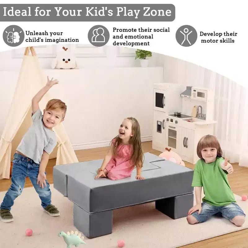 Divano modulare per bambini 6 pezzi, set divano gioco in schiuma con cuscini staccabili, divano morbido convertibile per neonati e bambini