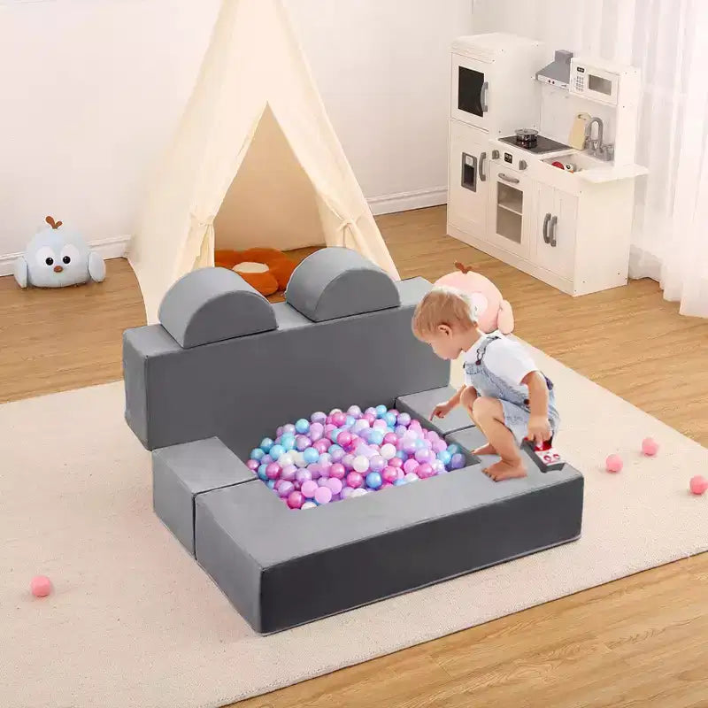 Divano modulare per bambini 6 pezzi, set divano gioco in schiuma con cuscini staccabili, divano morbido convertibile per neonati e bambini