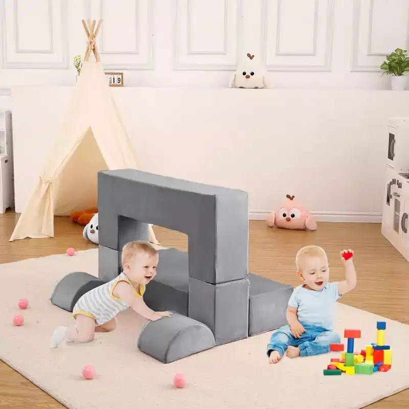 Divano modulare per bambini 6 pezzi, set divano gioco in schiuma con cuscini staccabili, divano morbido convertibile per neonati e bambini
