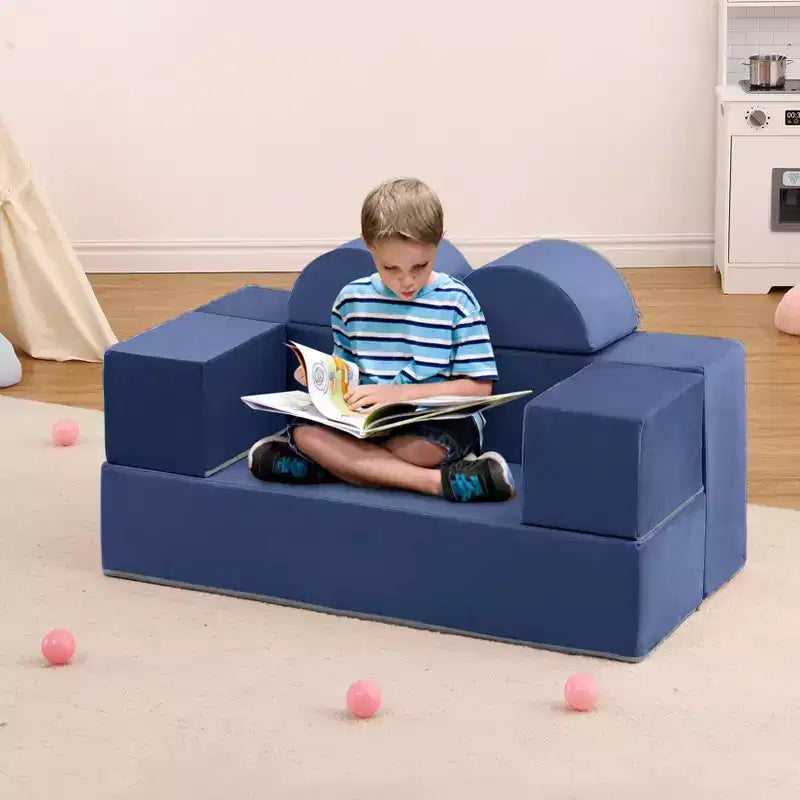 Divano modulare per bambini 6 pezzi, set divano gioco in schiuma con cuscini staccabili, divano morbido convertibile per neonati e bambini