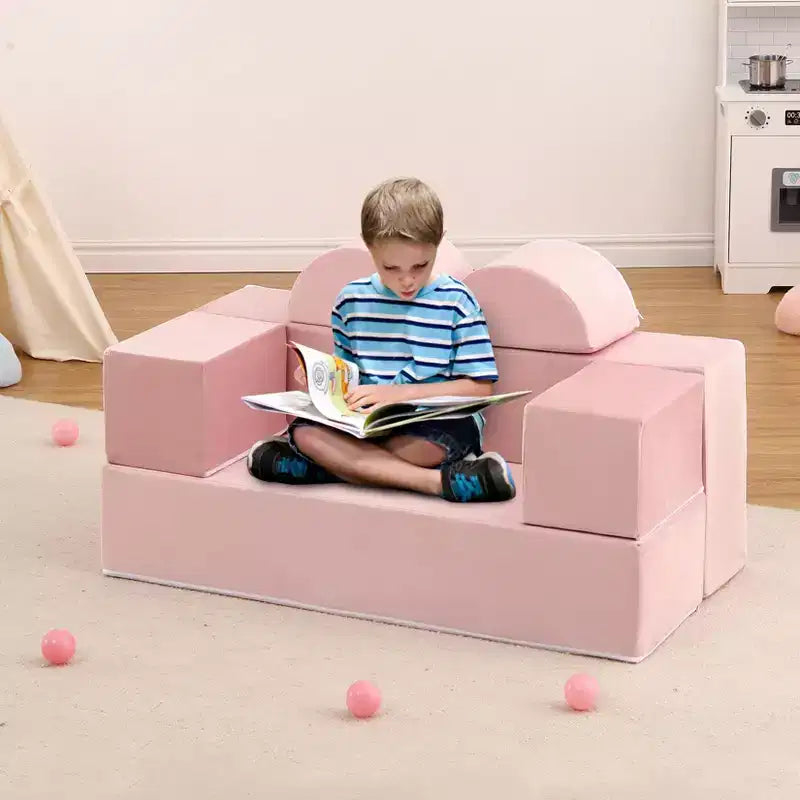 Divano modulare per bambini 6 pezzi, set divano gioco in schiuma con cuscini staccabili, divano morbido convertibile per neonati e bambini