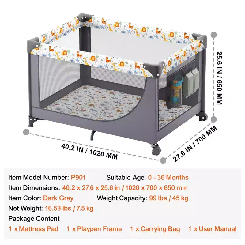 Box per Bambini da Viaggio, Box Pieghevole Veloce per Neonati e Bambini, Box Portatile con Ruote, Rete Traspirante e Borsa da Viaggio, Grigio