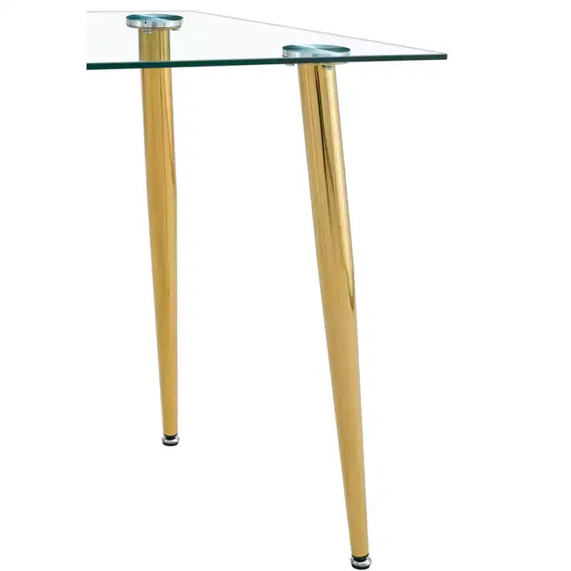 Tavolo da Pranzo per Piccoli Spazi, Tavolo da Pranzo Rettangolare Contemporaneo in Vetro Temperato con Gambe in Metallo per 4 Persone